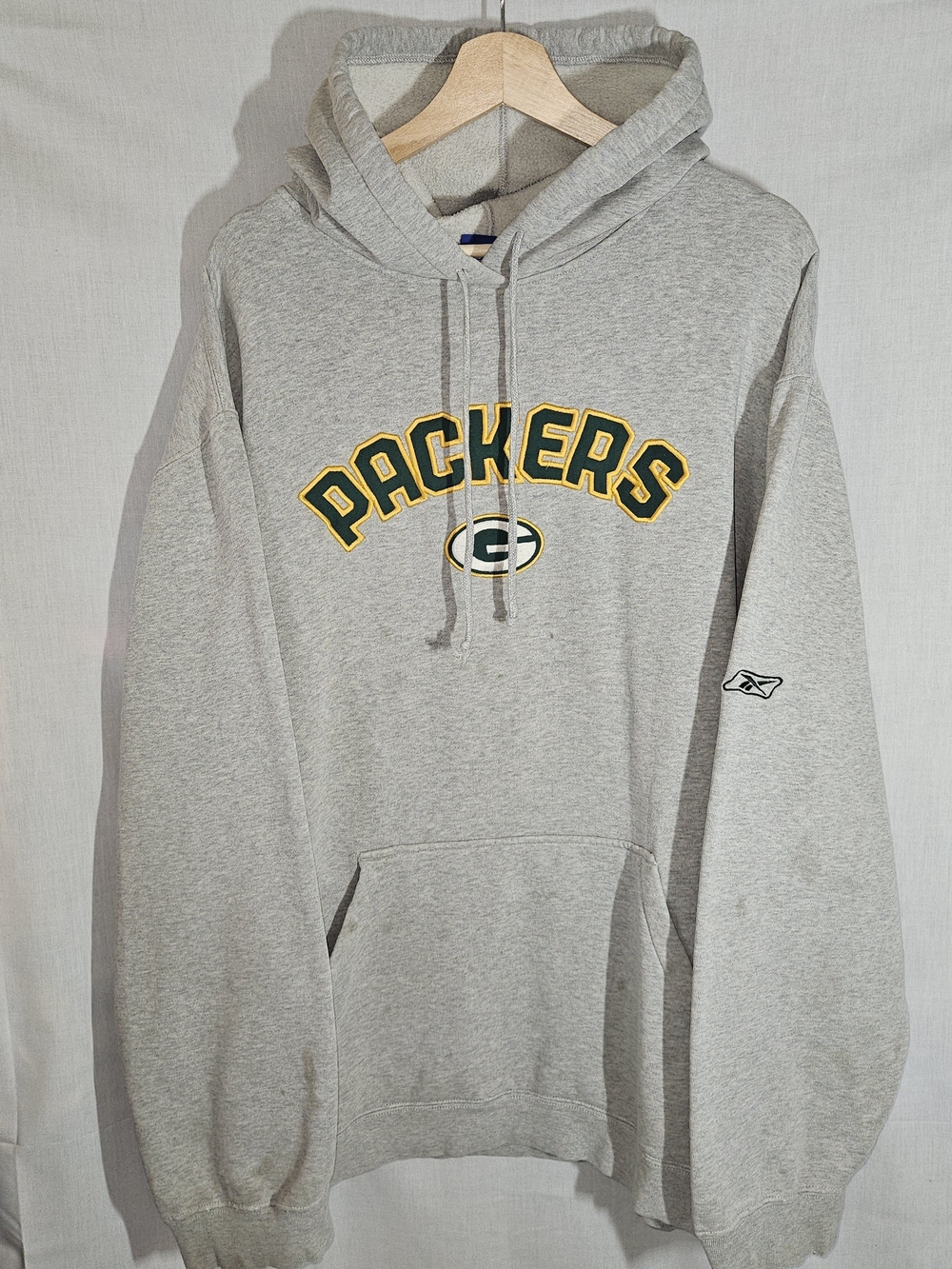 Reebok Men's Gray Green Bay Packers Hoodie Sweatshirt 2XL